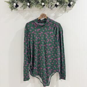 ModCloth Green Floral Mock Neck Bodysuit 3X New